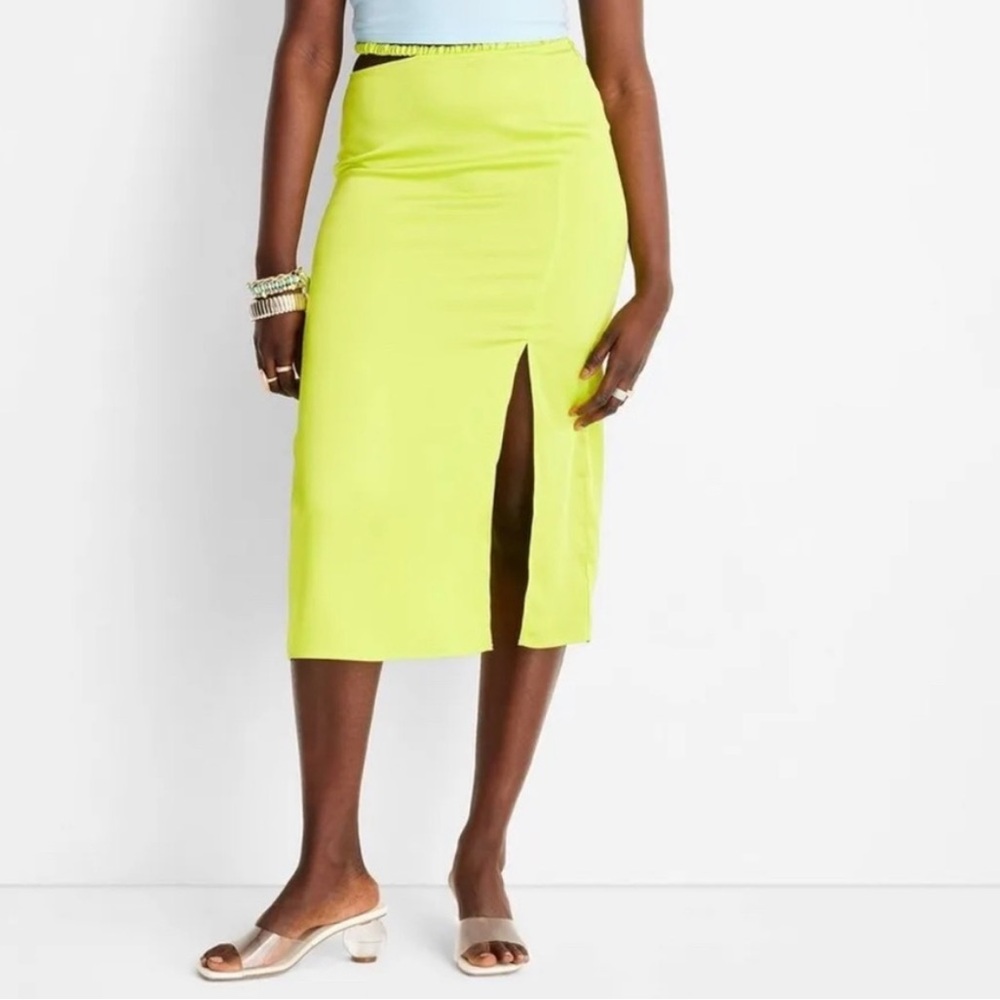 Future Collective Side Cut Out Midi Skirt Neon Lime Green Alani Noelle